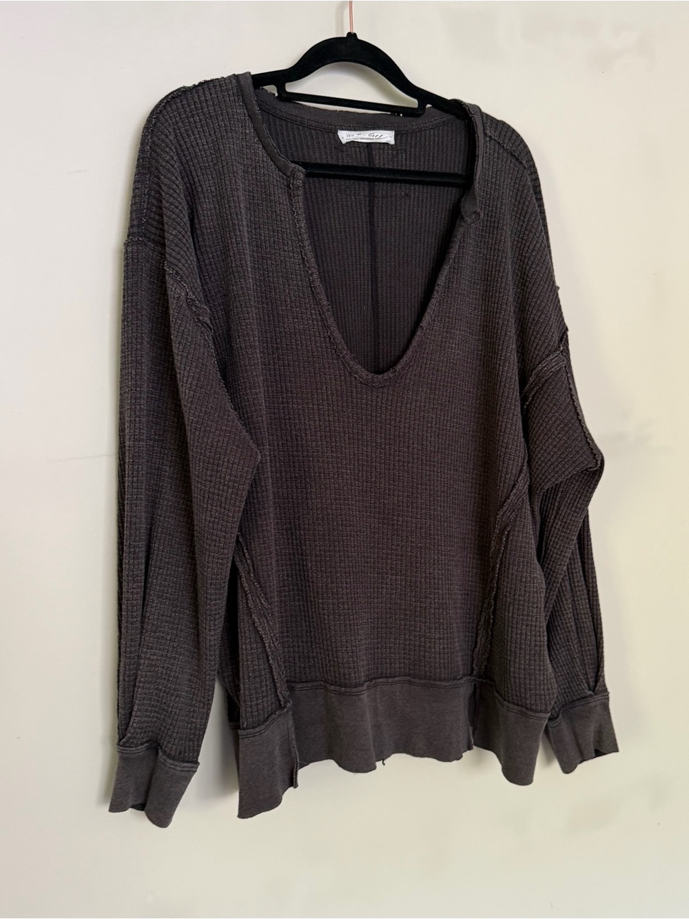 We The Free Free People Buttercup Waffle Thermal Top in Black/Grey Size XS - Picture 7 of 15